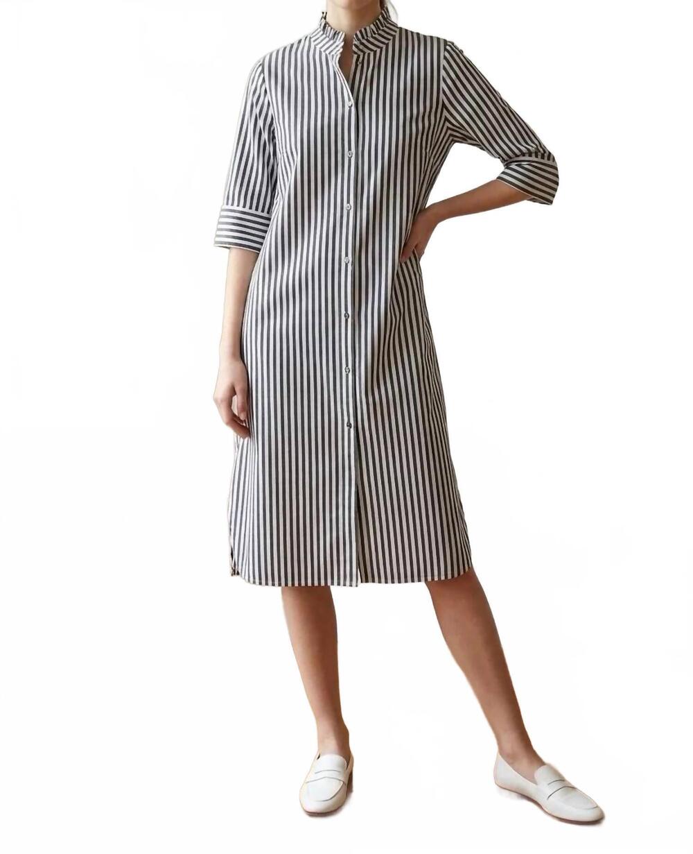NEW ENTRO midi shirt dress in navy stripe